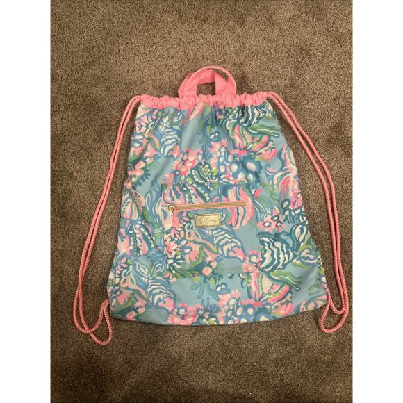 Lilly Pulitzer Cinch Drawstring Beach Sports Yoga Gym Bag Backpack. - Picture 2 of 5
